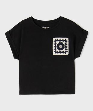 Tee-shirt manches courtes à revers coupe loose et broderie crochet fille vue2 - GEMO 4G FILLE - GEMO