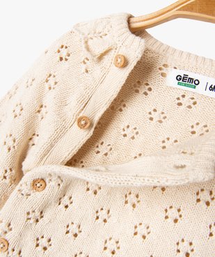 Gilet brassière en maille ajourée avec col à volant bébé fille vue3 - GEMO 4G BEBE - GEMO