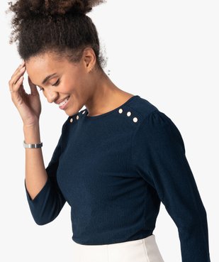 Tee-shirt femme à manches 3/4 en maille gaufrée vue2 - GEMO(FEMME PAP) - GEMO
