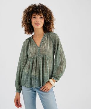 Blouse imprimée en voile avec empiècement froncé femme vue1 - GEMO(FEMME PAP) - GEMO