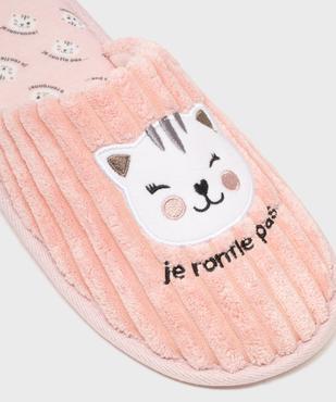 Chaussons mules en velours éponge côtelé motif chat femme vue6 - GEMO(HOMWR FEM) - GEMO
