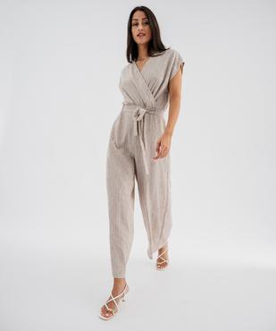 Combinaison pantalon cache-cœur à fines rayures femme vue1 - GEMO(FEMME PAP) - GEMO