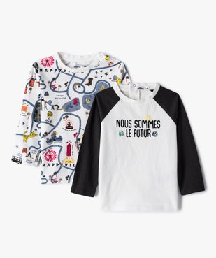 Tee-shirt bébé garçon à manches longues avec motifs (lot de 2) vue1 - GEMO(BEBE DEBT) - GEMO