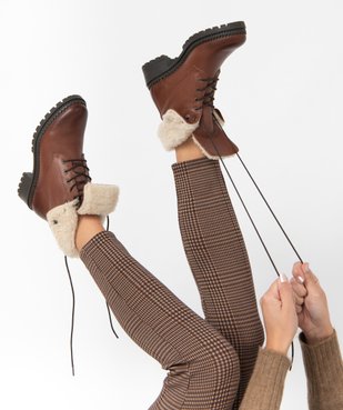Boots fourrées femme dessus cuir uni à lacets - Tanéo vue1 - TANEO - GEMO