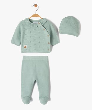 Ensemble bébé 3 pièces : gilet + pantalon + bonnet en tricot - LuluCastagnette vue1 - LULUCASTAGNETTE - GEMO
