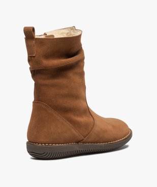 Boots fourrées femme à talon plat dessus cuir retourné uni vue4 - GEMO (CASUAL) - GEMO