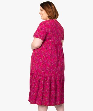 Robe femme longue à col V à motifs fleuris vue3 - GEMO (G TAILLE) - GEMO