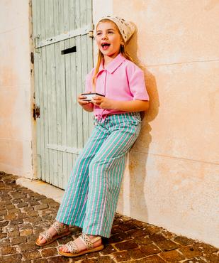 Pantalon rayé en coton froissé fille vue1 - GEMO (ENFANT) - GEMO
