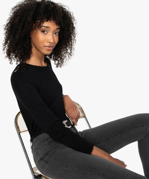 Pull femme en maille fine à col rond et boutons sur les épaules vue1 - GEMO(FEMME PAP) - GEMO