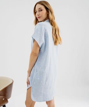 Chemise de nuit en double gaze à col tailleur femme - LuluCastagnette vue4 - LULUCASTAGNETTE - GEMO