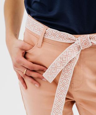 Pantacourt slim taille haute en coton stretch avec ceinture à nouer femme vue2 - GEMO 4G FEMME - GEMO