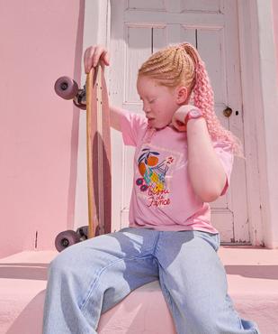 Tee-shirt manches courtes avec motif estival fille vue2 - GEMO 4G FILLE - GEMO