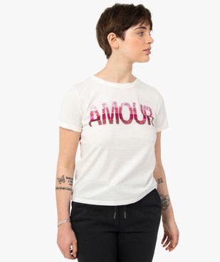 Tee-shirt femme à manches courtes avec inscription en sequins vue1 - GEMO(FEMME PAP) - GEMO