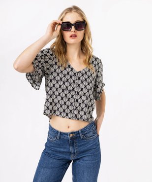 Blouse imprimée à manches courtes coupe courte femme vue1 - GEMO 4G FEMME - GEMO