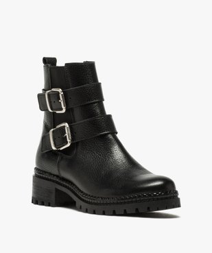 Boots femme à talon large unies en cuir à semelle crantée vue2 - GEMO (CASUAL) - GEMO