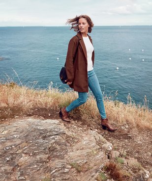 Manteau court femme en matière extensible et grand col vue6 - Nikesneakers(FEMME PAP) - Nikesneakers