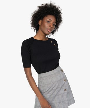 Pull femme à manches courtes en maille côtelée vue2 - GEMO(FEMME PAP) - GEMO