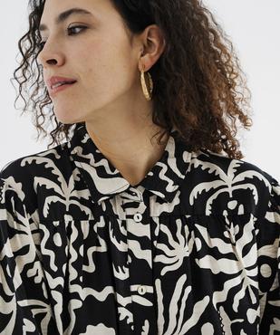 Robe courte manches longues en viscose froissée imprimée femme vue2 - GEMO 4G FEMME - GEMO