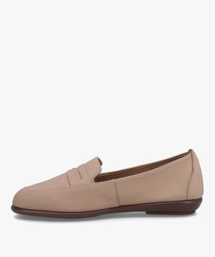 Mocassins femme à talon plat dessus cuir uni – Tanéo vue3 - TANEO - GEMO
