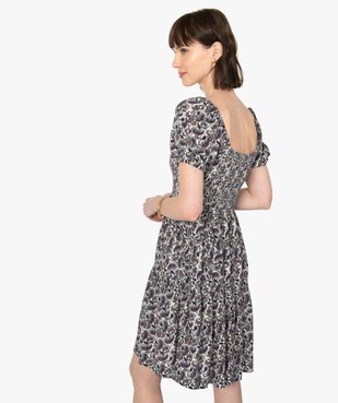 Robe femme imprimée à manches courtes avec buste smocké vue3 - GEMO(FEMME PAP) - GEMO