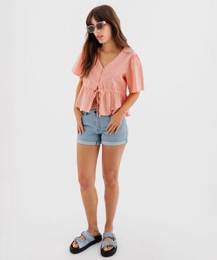 Short en jean avec revers cousus femme vue7 - GEMO 4G FEMME - GEMO