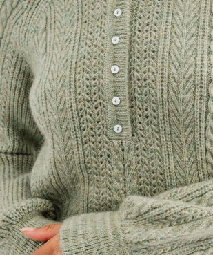 Pull  en maille fantaisie avec col rond à boutons femme vue2 - GEMO(FEMME PAP) - GEMO