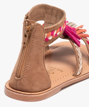 Sandales fille à tige montante en cuir et pompons colorés vue6 - GEMO (ENFANT) - GEMO