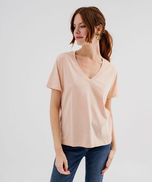 Tee-shirt manches courtes col V uni en coton femme vue1 - GEMO 4G FEMME - GEMO