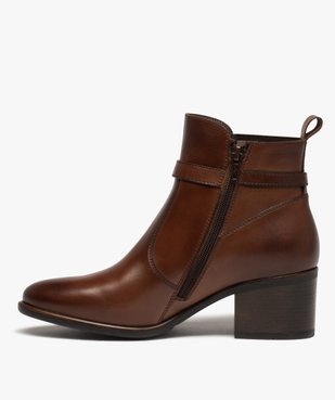 Boots femme à talon carré dessus en cuir uni à zip et bride à boucle fantaisie - Taneo vue3 - TANEO - GEMO