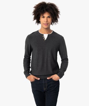 Pull homme col fantaisie effet 2 en 1 vue1 - GEMO (HOMME) - GEMO