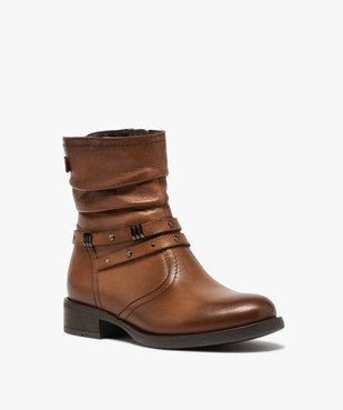 Boots fille unies dessus cuir drapé et brides fantaisie vue2 - GEMO (ENFANT) - GEMO
