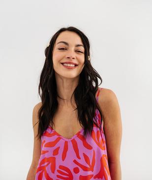Robe longue et fluide à fines bretelles imprimée femme vue2 - GEMO 4G FEMME - GEMO