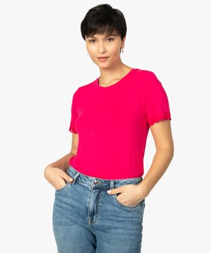 Tee-shirt femme à manches courtes finitions dentelle vue2 - GEMO(FEMME PAP) - GEMO