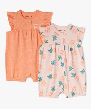 Combishort en coton avec volants sur les épaules bébé fille (lot de 2) vue1 - GEMO(BB COUCHE) - GEMO
