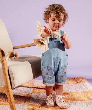 Salopette courte en coton avec motifs brodés bébé fille vue5 - GEMO(BEBE DEBT) - GEMO