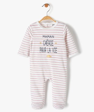 Pyjama bébé fille en velours à rayures pailletées et message vue1 - GEMO(BB COUCHE) - GEMO