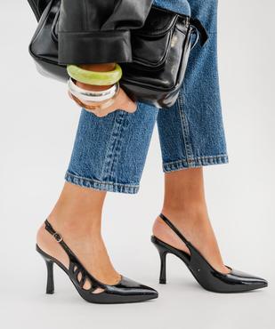 Escarpins slingback vernis à talon fin et détails ajourés - Follow Me vue1 - FOLLOW ME - GEMO