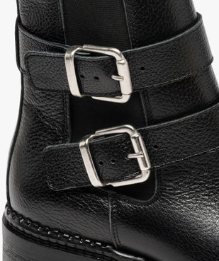 Boots femme à talon large unies en cuir à semelle crantée vue6 - GEMO (CASUAL) - GEMO
