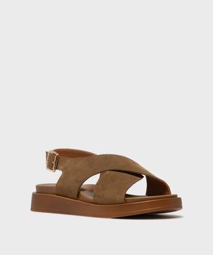 Sandales plates avec brides en cuir croisées femme - Tanéo vue2 - TANEO - GEMO