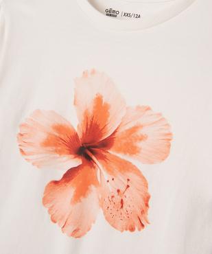 Tee-shirt manches courtes coupe oversize avec motif fleur fille vue3 - GEMO 4G FILLE - GEMO