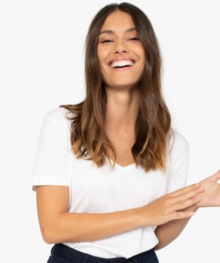 Tee-shirt femme à col V et manches courtes vue2 - GEMO(FEMME PAP) - GEMO