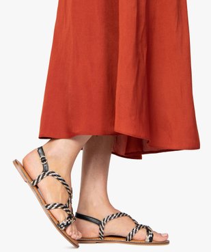 Sandales femme en cuir à brides tressées métallisées vue1 - GEMO (CASUAL) - GEMO