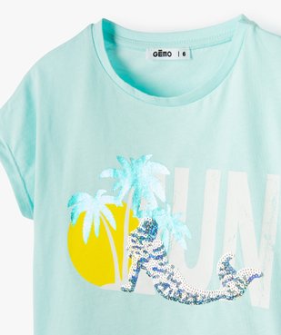 Tee-shirt court fille avec motif scintillant sur l’avant vue2 - GEMO (ENFANT) - GEMO
