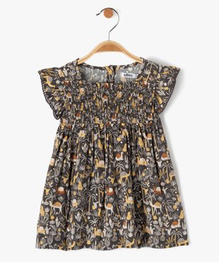 Robe bébé fille imprimée avec smocks et volants vue1 - GEMO(BEBE DEBT) - GEMO