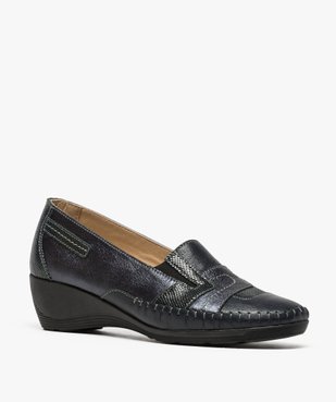 Mocassins confort femme en cuir à talon compensé vue2 - GEMO (CONFORT) - GEMO
