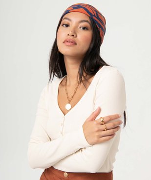 Tee-shirt femme à manches longues en maille côtelée vue1 - GEMO(FEMME PAP) - GEMO