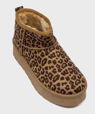 Boots fourrés motif léopard sur semelle plateforme femme - 5 Miles vue5 - 5 MILES - GEMO