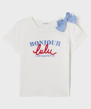 Tee-shirt manches courtes avec inscriptions bet noeud fille - LuluCastagnette vue2 - LULU CASTAGNETTE GEMO FOR GOOD - GEMO
