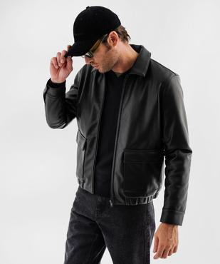 Blouson en cuir imitation à grandes poches plaquées homme vue1 - GEMO (HOMME) - GEMO