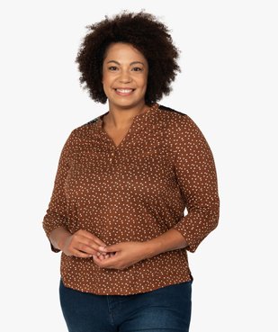 Tee-shirt femme imprimé col V et dos dentelle vue1 - GEMO C4G GT - GEMO